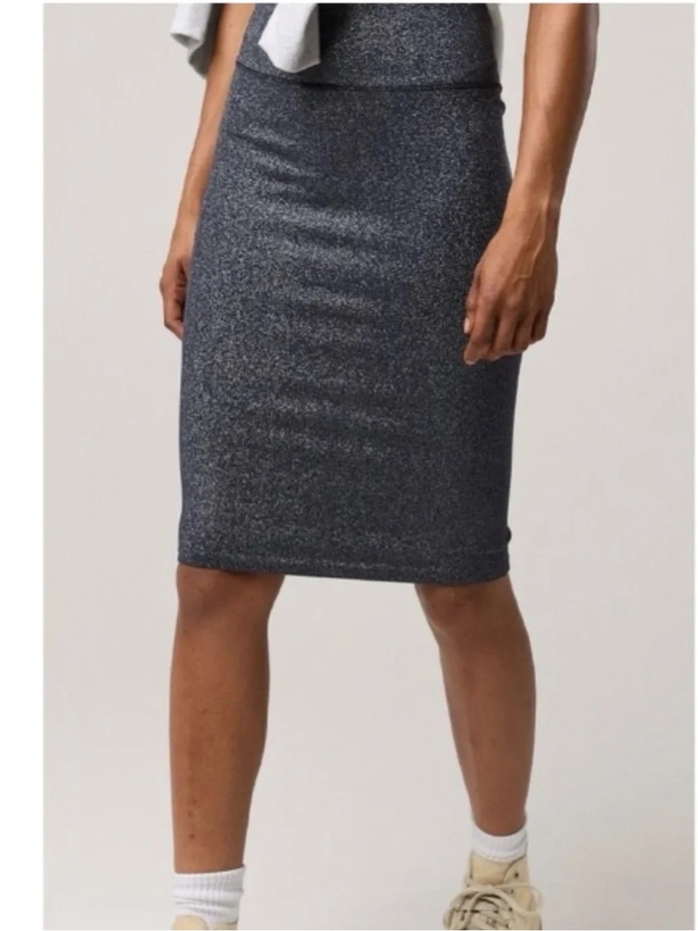 Aerie Offline Seamless Midi Skirt Navy Silver Metallic Stretchy Size XL NWT